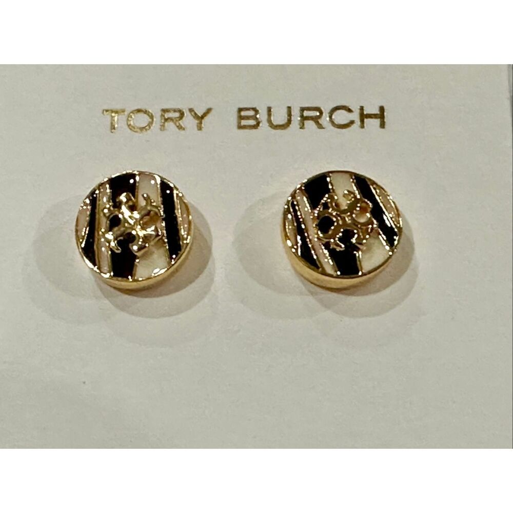 Tory Burch NEW earrings - Kira Enamel Circle-Stud Earrings - Gold Zebra - Picture 8 of 12